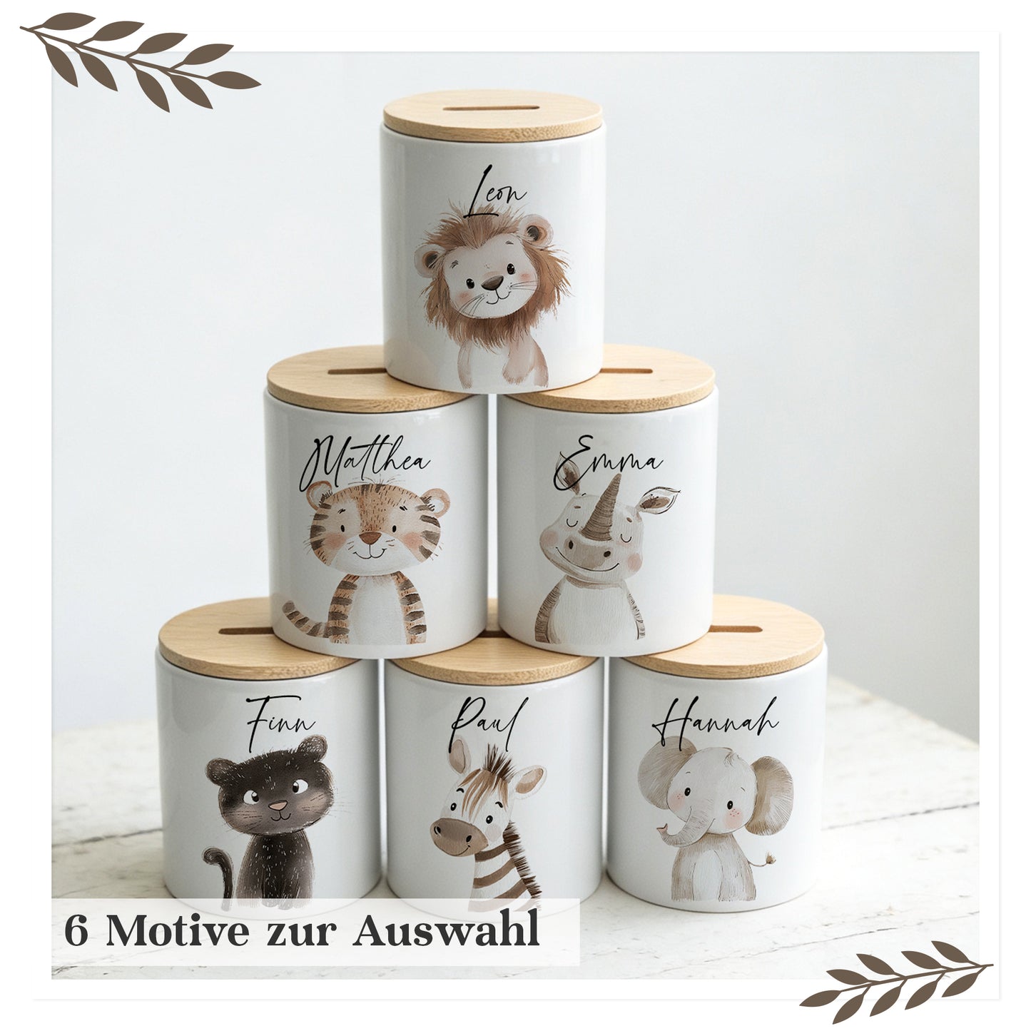 Personalisierte Kinder-Spardose mit Name & Tierportrait SD002