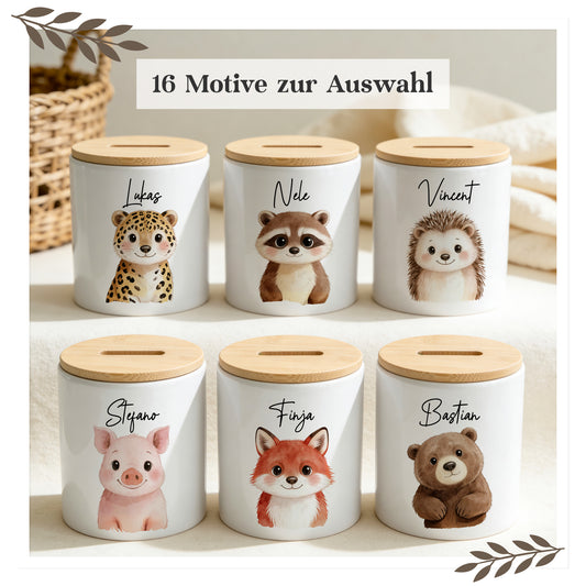 Personalisierte Kinder-Spardose mit Name & Tierportrait KSP-TP-001