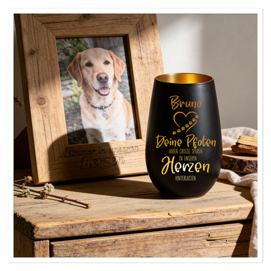 Personalisiertes Tier Gedenklicht – Deine Pfoten hinterlassen Spuren im Herzen