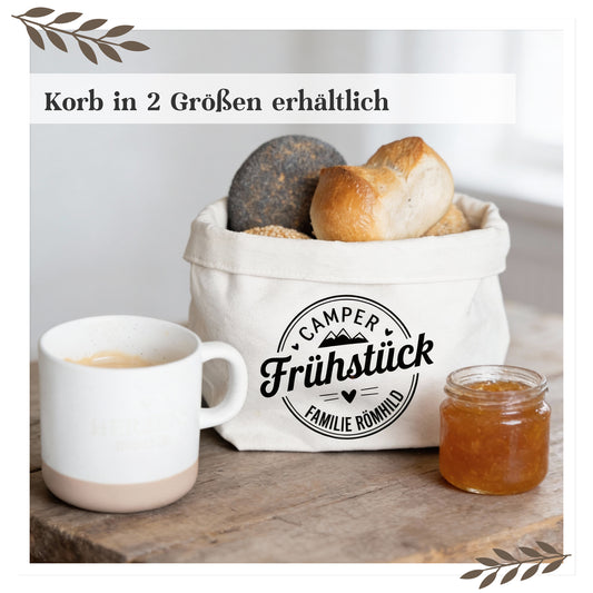 Personalisierter Camping Brötchenkorb "Camperfrühstück" mit Wunschnamen