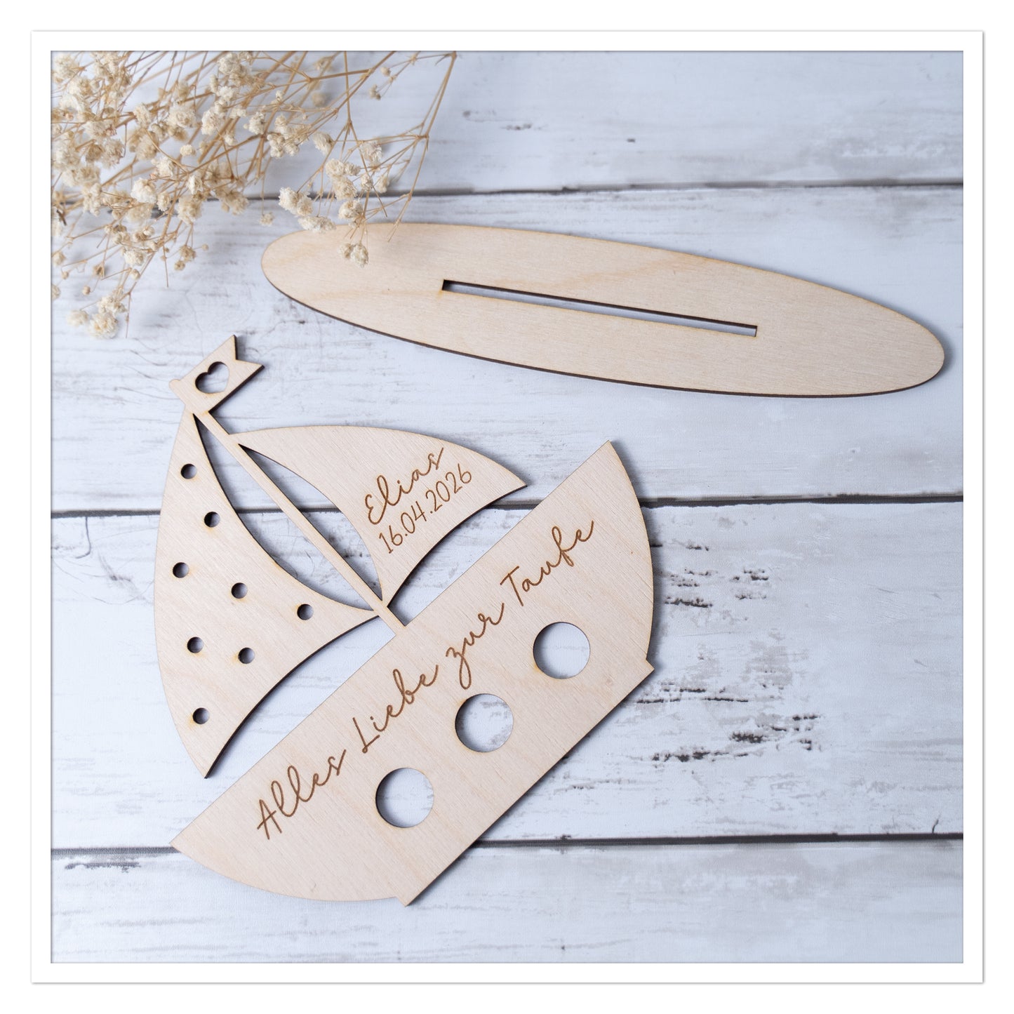Geldgeschenk Taufe Boot aus Holz – personalisiert mit Name & Datum