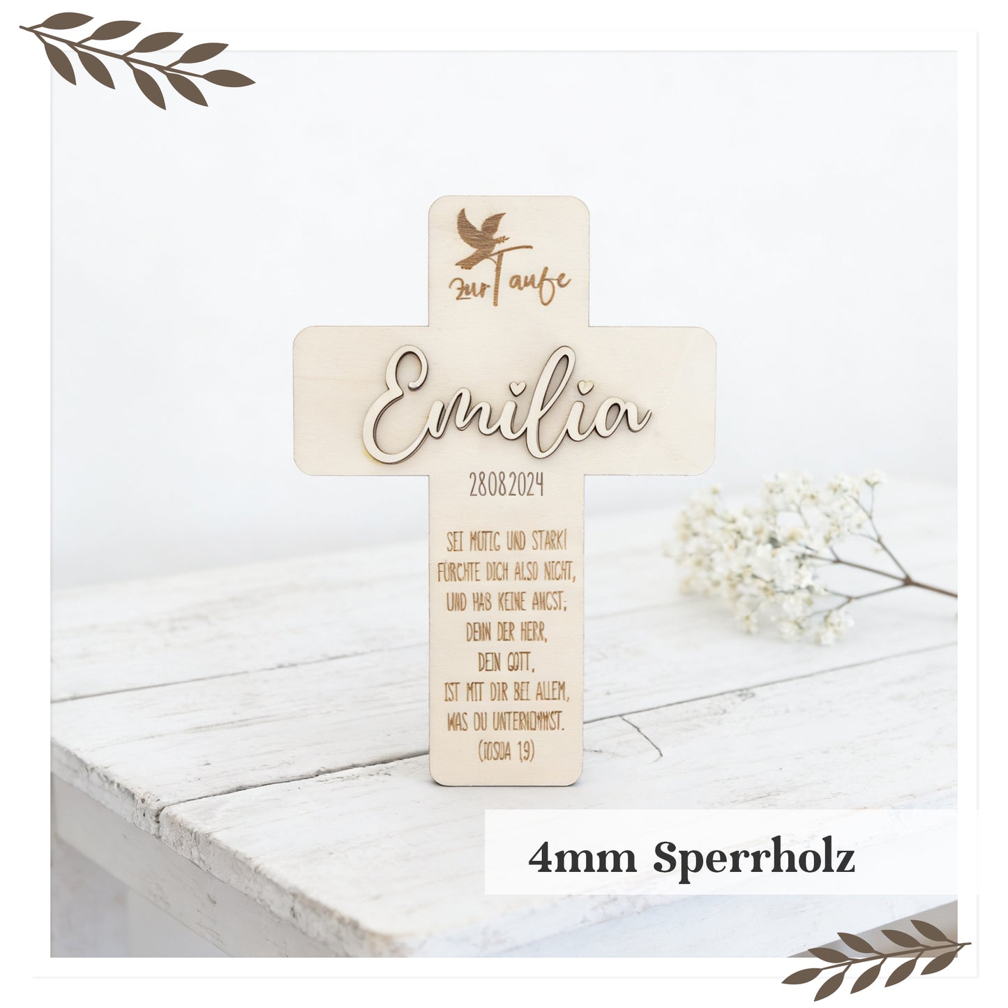 Personalisiertes Taufkreuz aus Holz