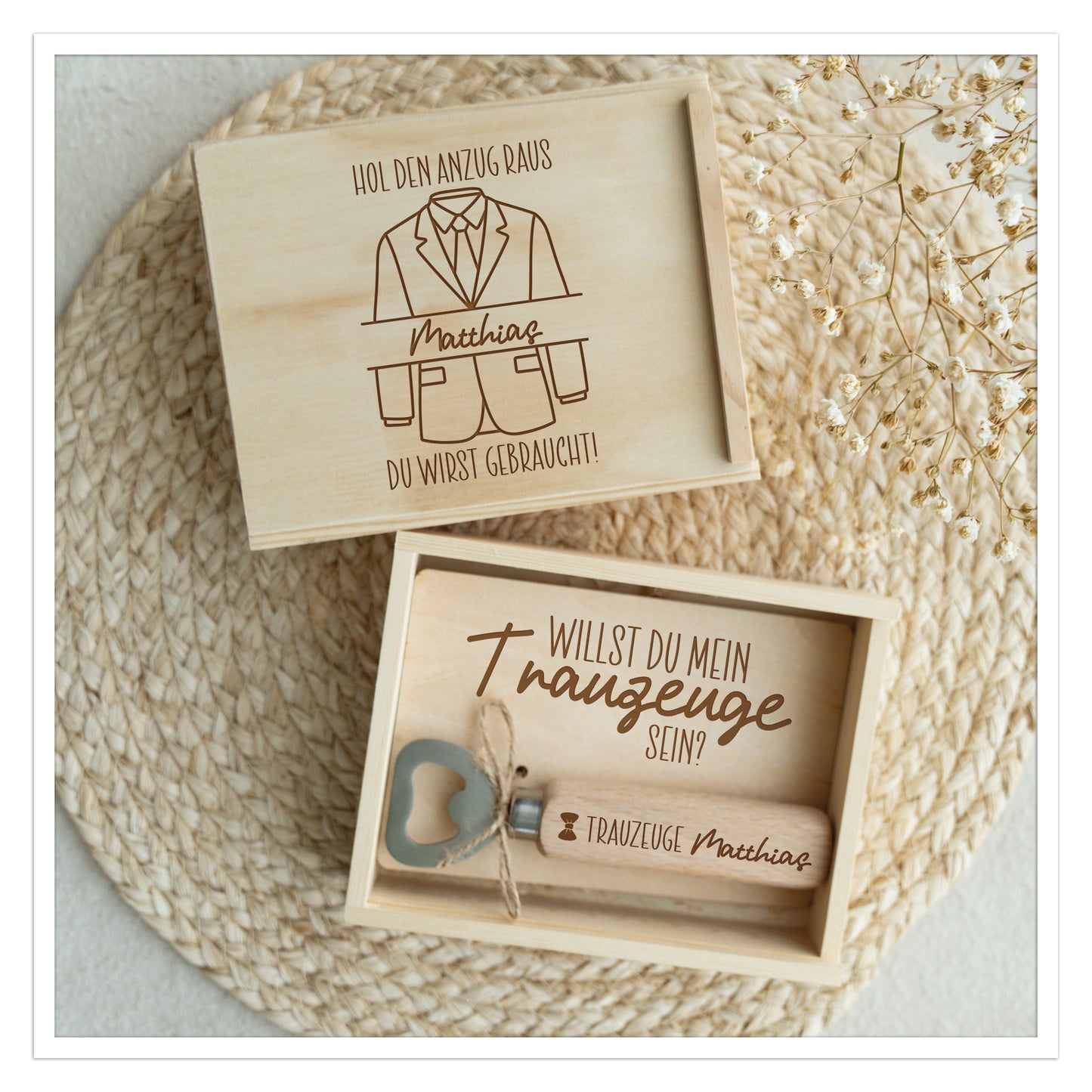 Personalisierter Flaschenöffner Trauzeuge mit Geschenkbox