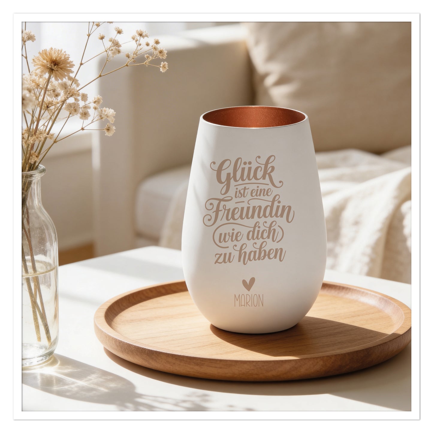 Personalisiertes Windlicht „Glück ist eine Freundin“ mit Name