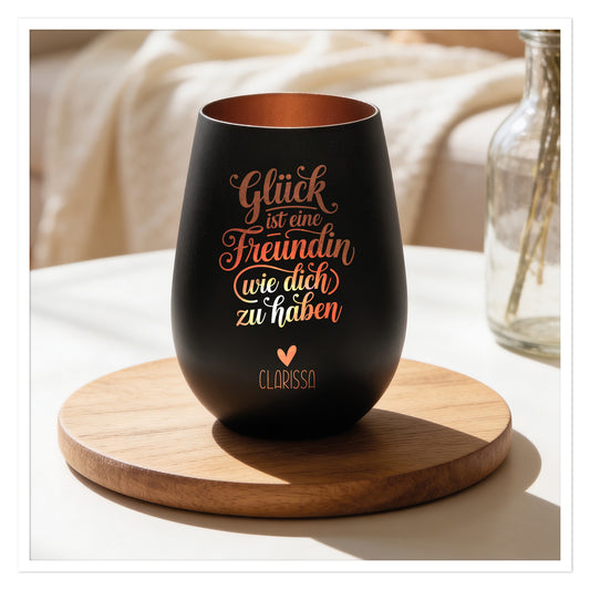 Personalisiertes Windlicht „Glück ist eine Freundin“ mit Name